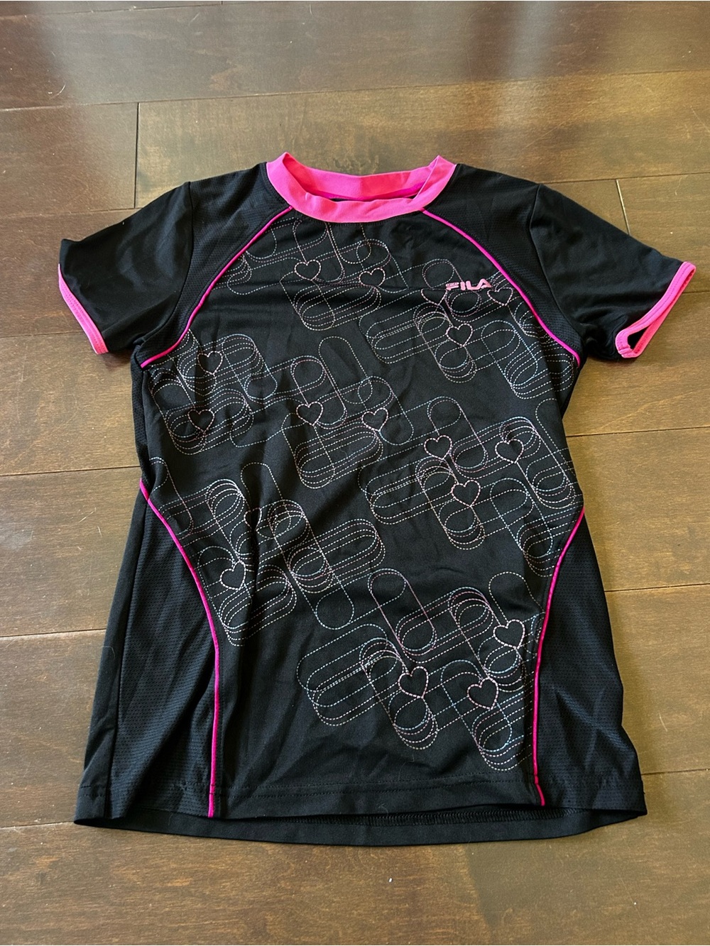 Fila  Black Athletic Top with Pink Trim and Hearts